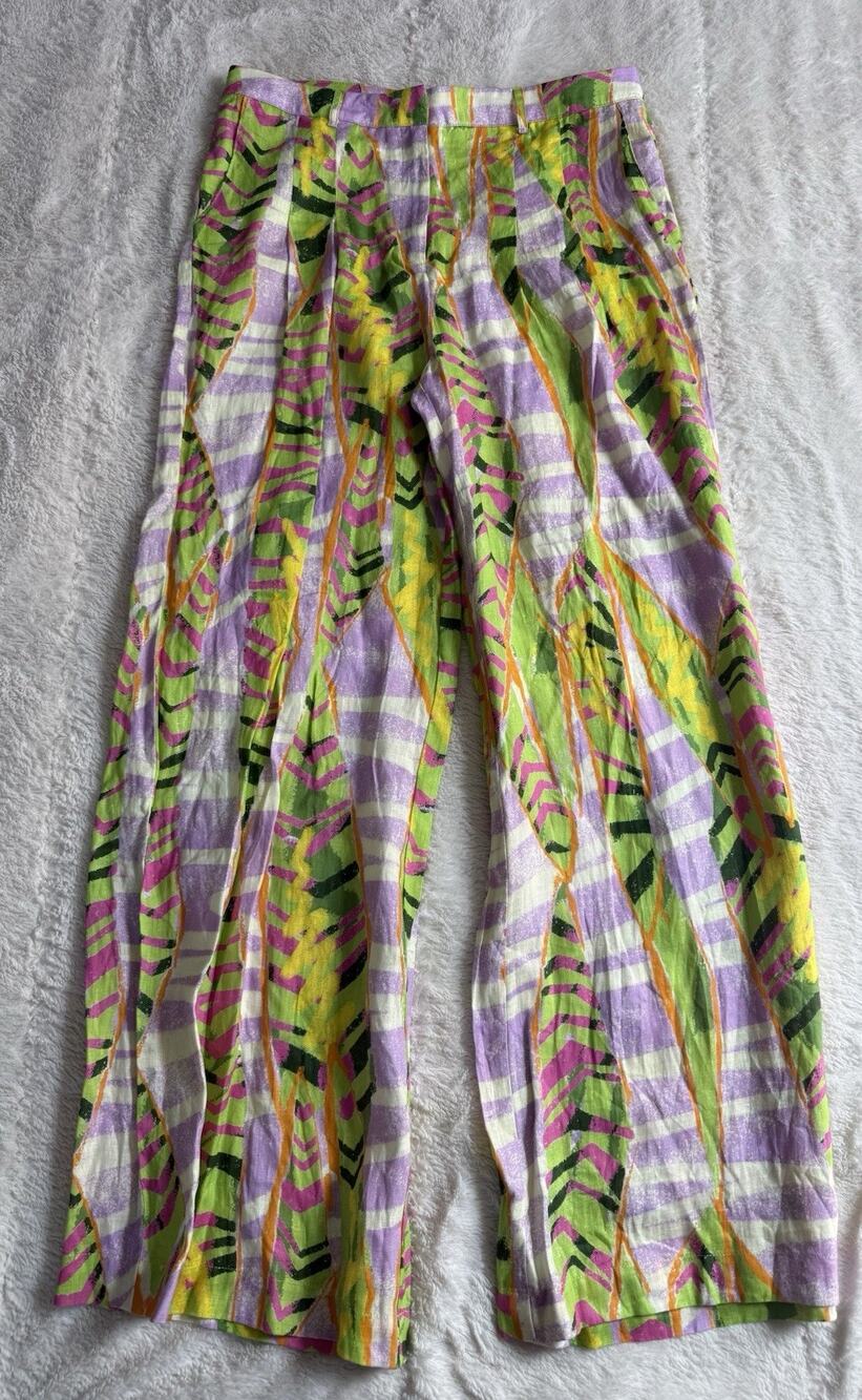Colin Locascio Free People Women's Size L Linen Jessy Abstract Trousers Pants